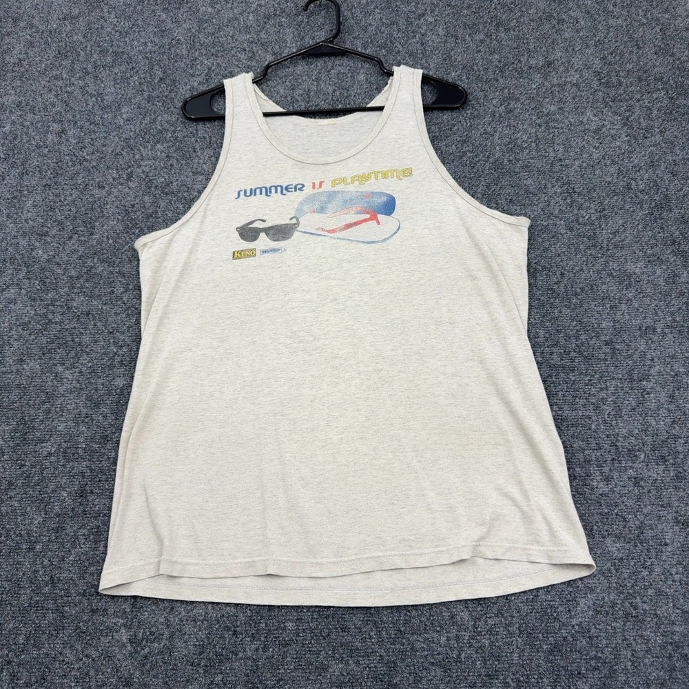Vintage Keno The Lottery Tank Top Mens L Gray Cotton Blend Graphic Summer Retro